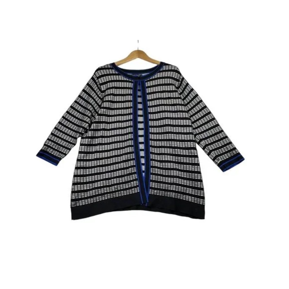 Kasper Geometric Print Sweater Cardigan Women's Petite Black White Blue Size‎ 1X